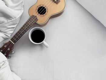 High angle view of coffee cup on table