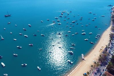 High angle view of crowd on beach