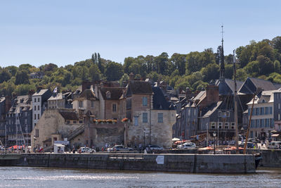 Honfleur, france - august 05 2020 - the lieutenancy of honfleur is located near the old basin.
