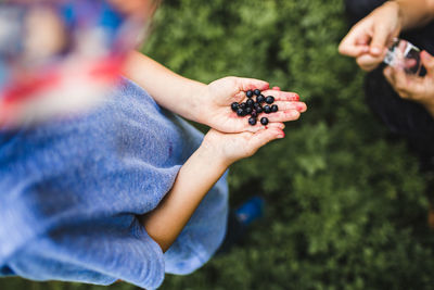 Midsection of woman holding fruit