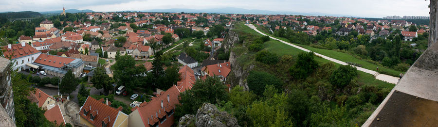 High angle view of townscape against sky