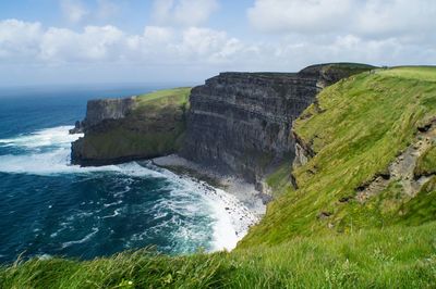 Scenic view of sea against cloudy sky