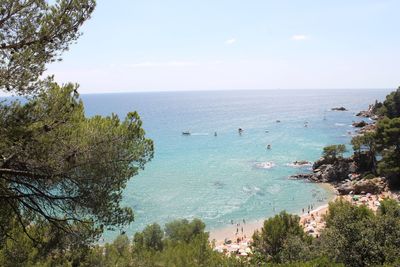 High angle view of sea against clear sky