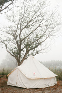 View of tent in field against sky