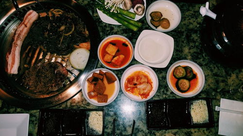 High angle view of food on table