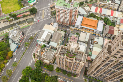 High angle view of street amidst buildings in city