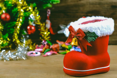 Close-up of christmas decoration on table