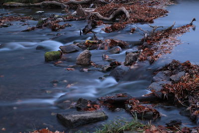 High angle view of rocks in lake