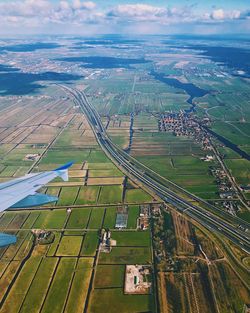 High angle view of agricultural field against sky