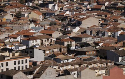 Aerial view of small town, consuegra, castilla la mancha, spain