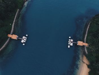 High angle view of ship in sea