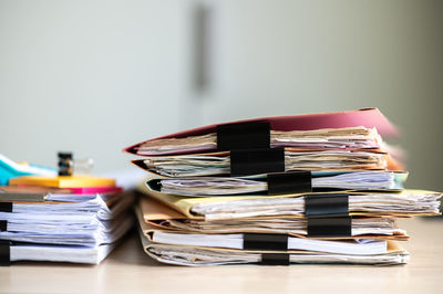 Stack of books on table