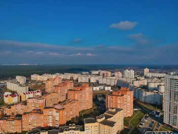 High angle shot of townscape against sky