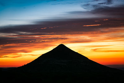 Silhouette of mountain against cloudy sky during sunset in guadalupe mountain national park - texas