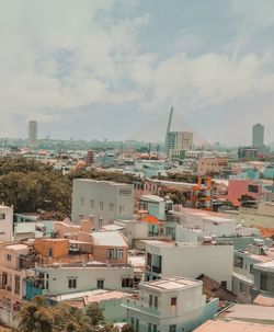 High angle view of townscape against sky