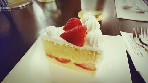 Close-up of cake served in plate