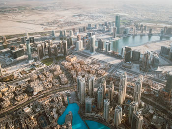 High angle view of buildings in city