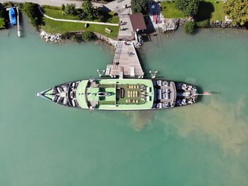 High angle view of boat in river