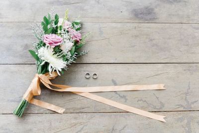 High angle view of flower bouquet on table