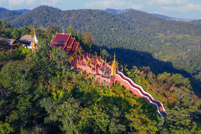 Aerial view of wat phra that doi phra chan in mae tha, lampang province, thailand