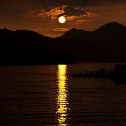 Scenic view of lake at sunset