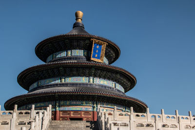 Low angle view of china temple of heaven against clear blue sky