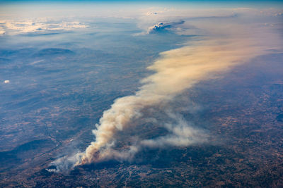 Aerial view of wildfires and smoke