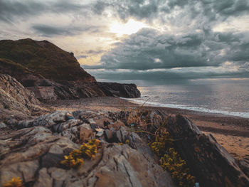 Scenic view of sea against sky during sunset