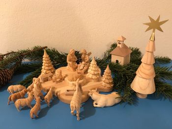 Panoramic view of christmas tree against wall
