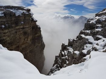 Scenic view of snowcapped mountains against sky