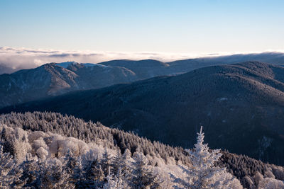 Scenic view of snowcapped mountains against sky