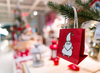 Close-up of christmas decorations on tree