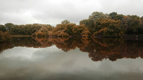 Reflection of trees in lake against sky during autumn