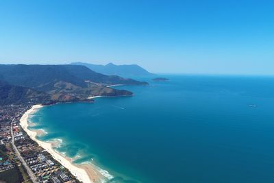 Scenic view of sea against clear blue sky