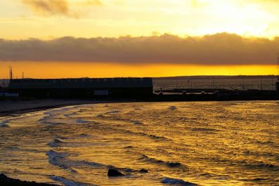 Scenic view of sea at sunset