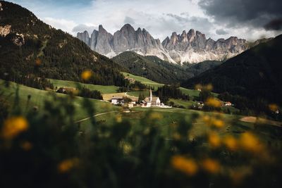 Scenic view of landscape and mountains against sky