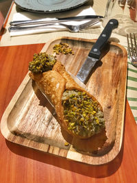 High angle view of vegetables on cutting board