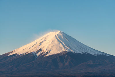 Scenic view of snowcapped mountains against clear sky