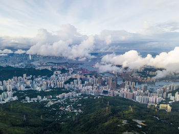 High angle view of buildings in city