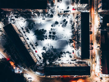 High angle view of illuminated city during winter