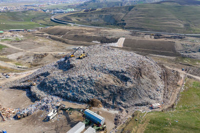 High angle view of construction site on field