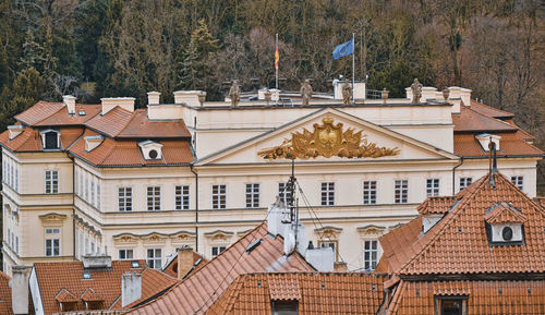 High angle view of buildings in town