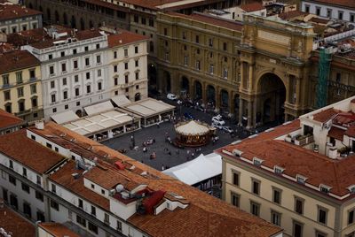 High angle view of buildings in town