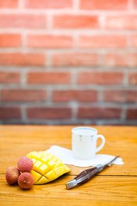 Close-up of food on wooden table