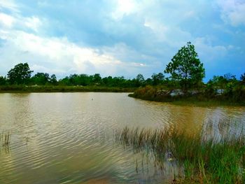 Scenic view of lake against sky