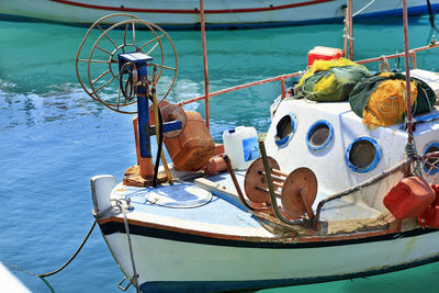 Close-up of fishing boat in sea