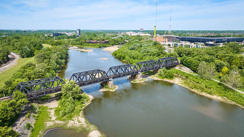 High angle view of bridge over river against sky