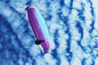 Low angle view of bird flying against blue sky