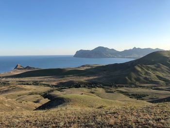 Scenic view of sea against clear sky