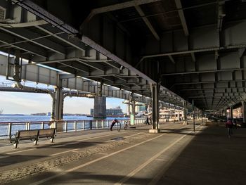 Underneath view of bridge in city